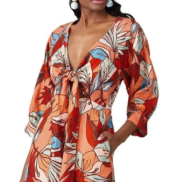 Nicholas Asilah Linen Floral Printer Cut Out Tie Dress Size 10 - Picture 2 of 8